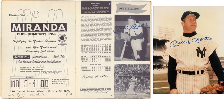 Lot of (2) Mickey Mantle Signed 1956 New York Yankees Yearbook & 8x10 Photo (JSA)